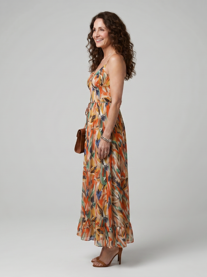 Ilona — Robe longue à fines bretelles et volant
