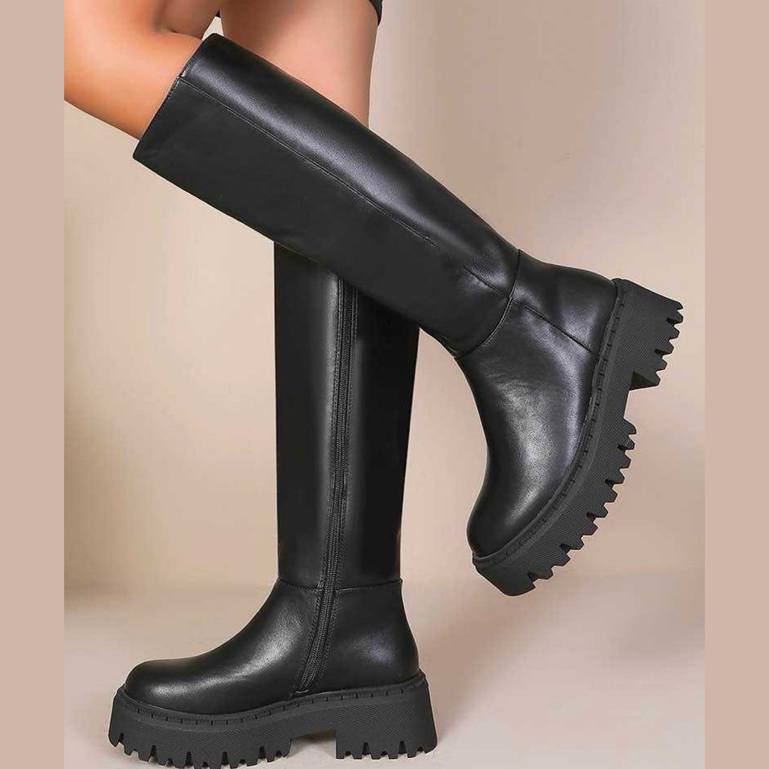 Clotilde | Bottes hautes noires à semelle chunky