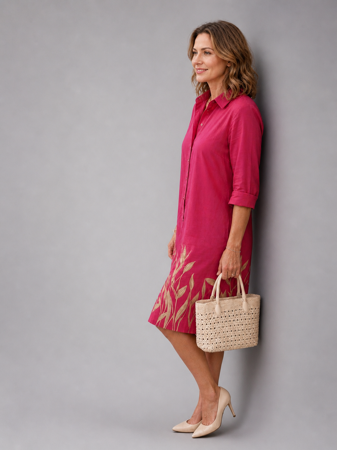 Iseult — Robe courte chemise à bordure végétale