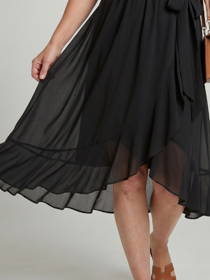 Léane — Robe midi portefeuille à ceinture