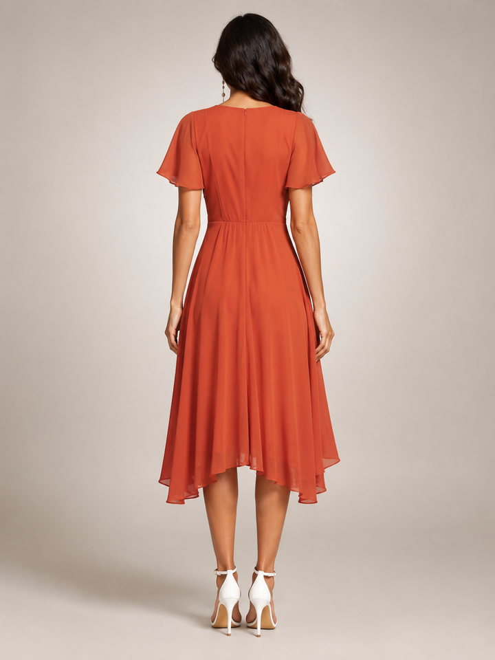 Roxane — Robe midi asymétrique à col V