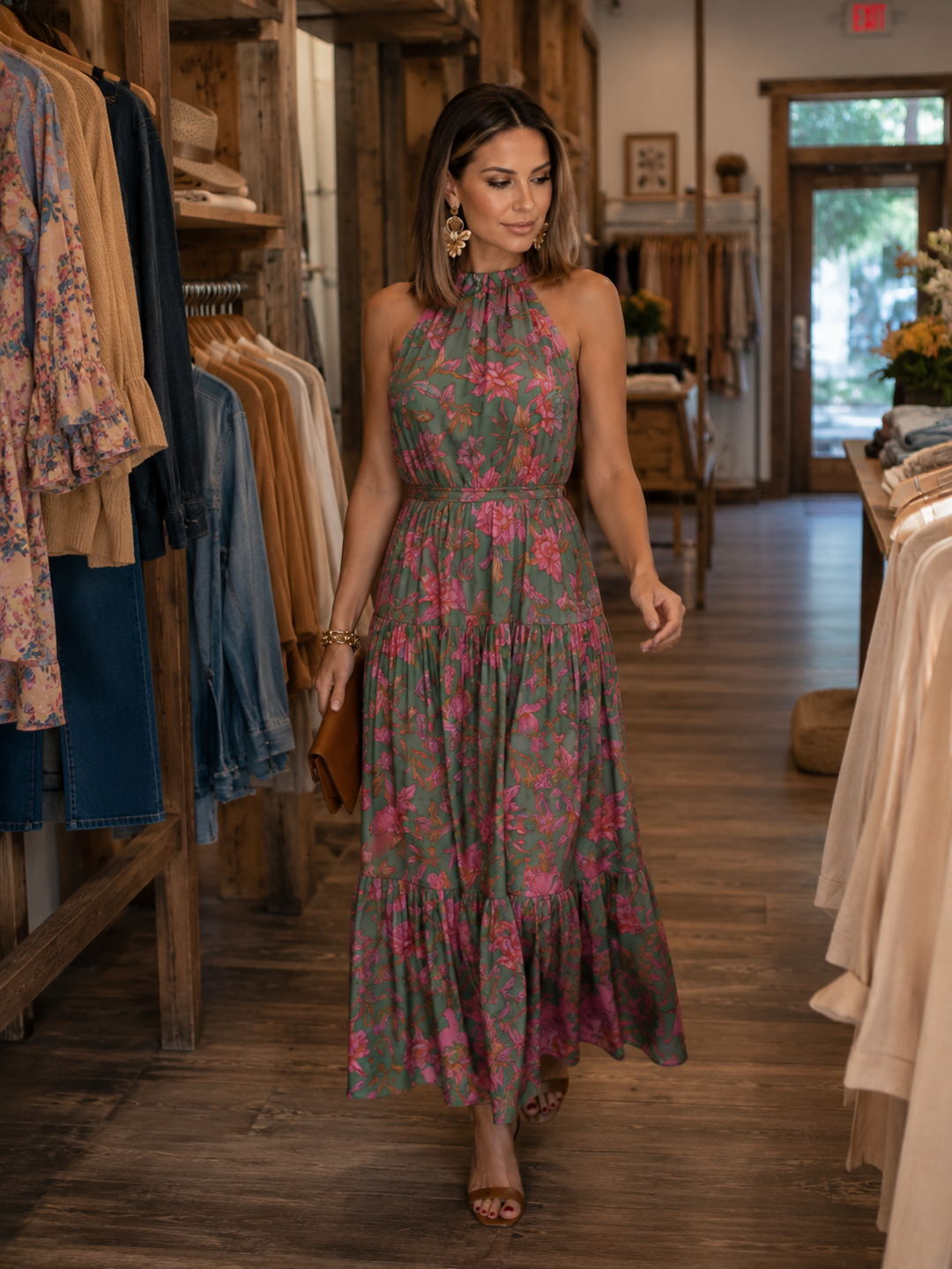 Katell — Robe longue dos nu à volants étagés