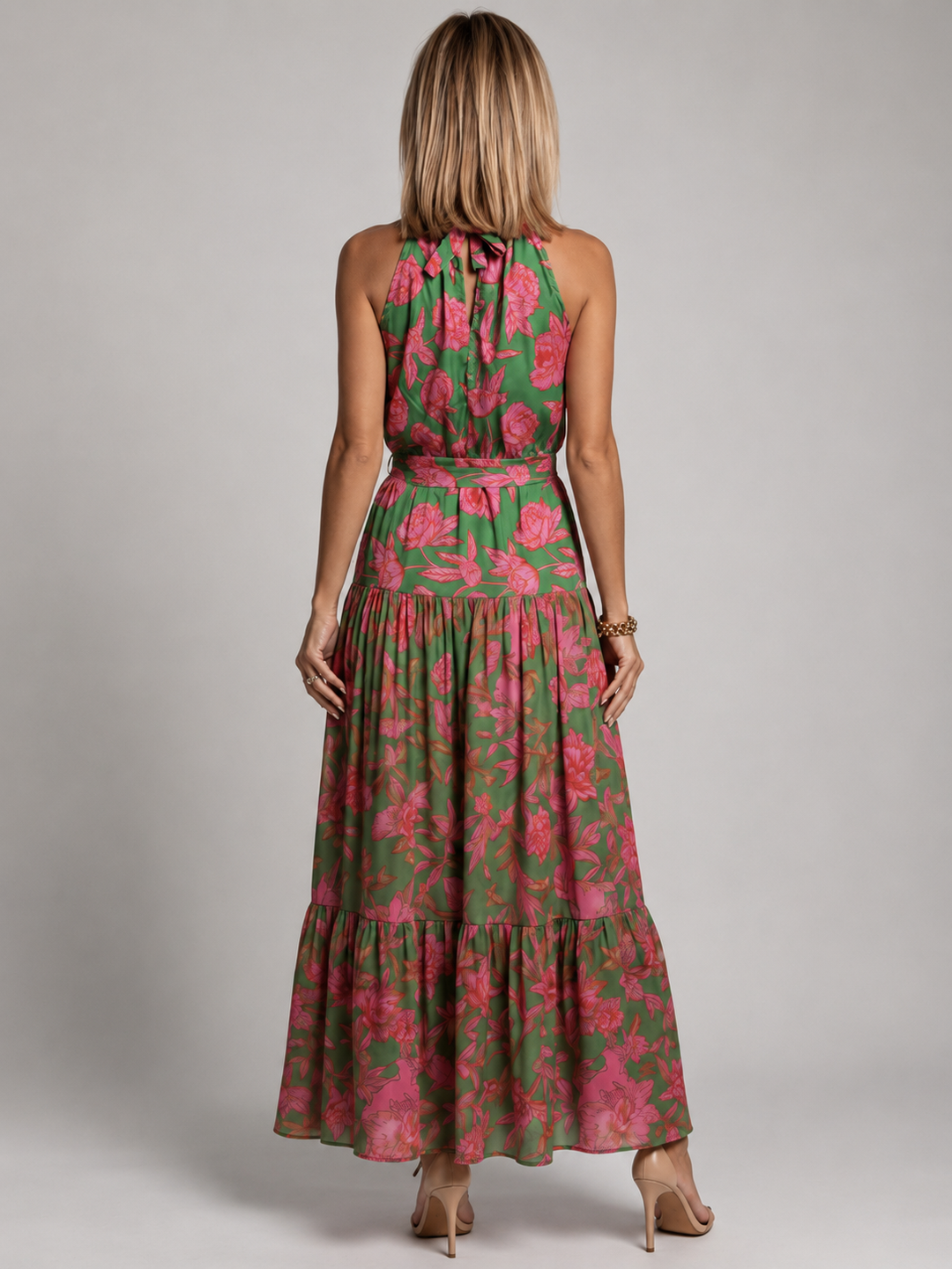 Katell — Robe longue dos nu à volants étagés