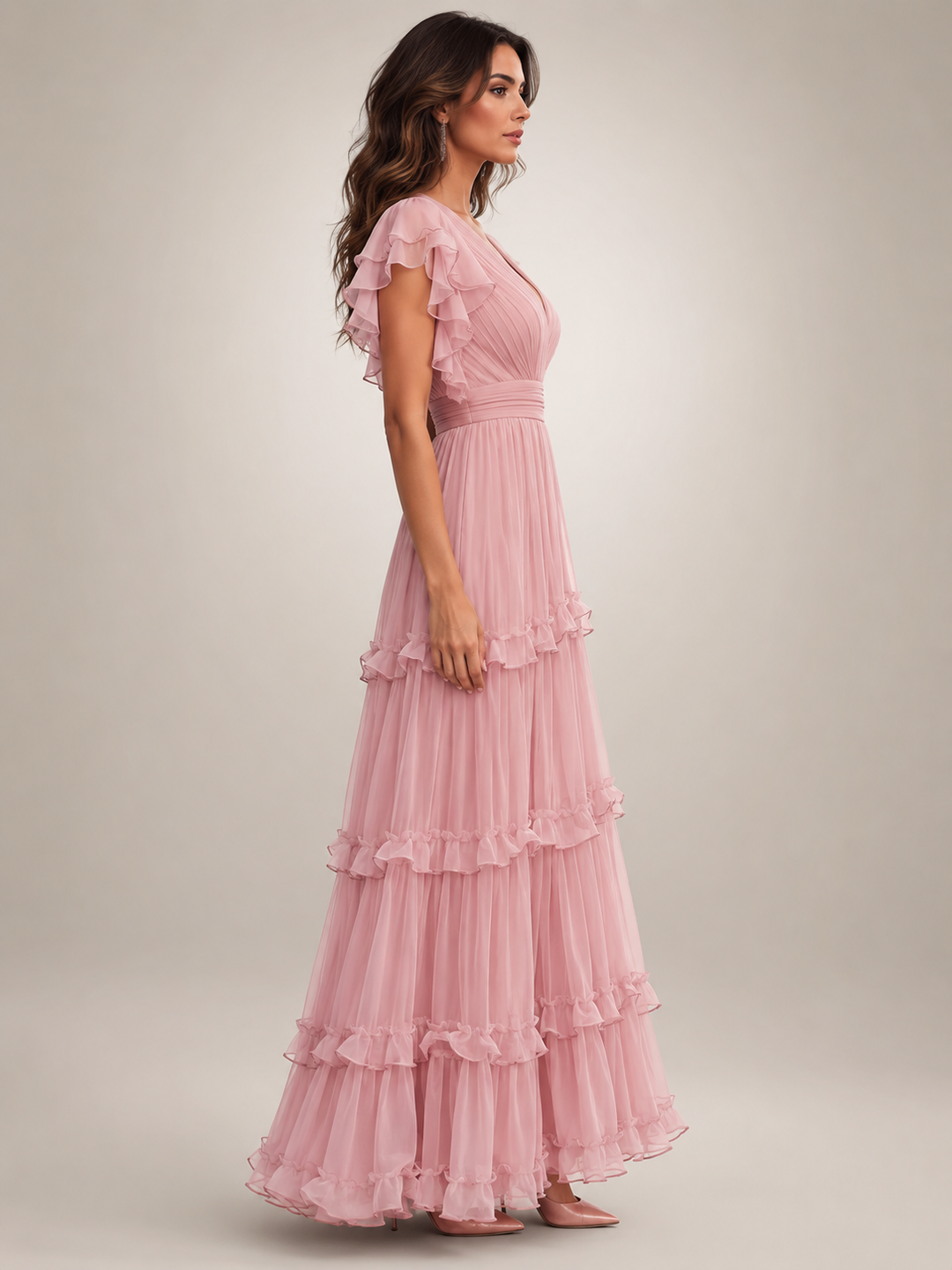 Agathe — Robe longue portefeuille à volants
