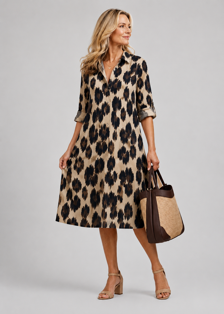 Karine — Robe courte chemise à motif animalier