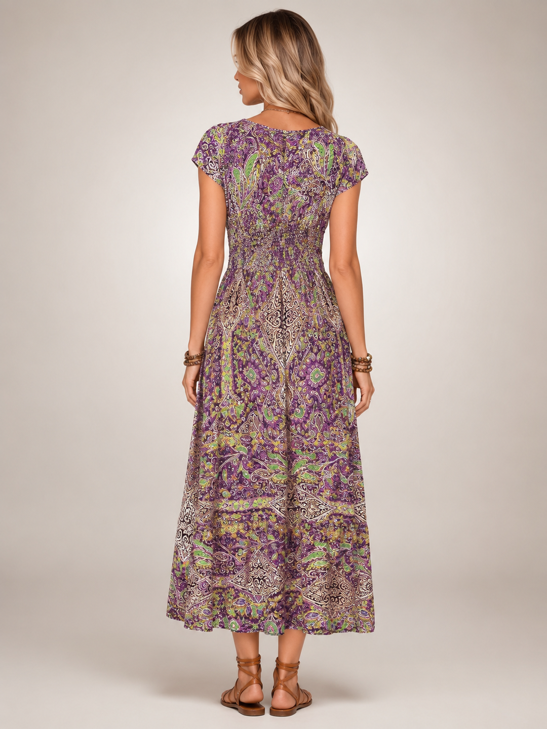 Ombeline — Robe longue bohème à imprimé cachemire