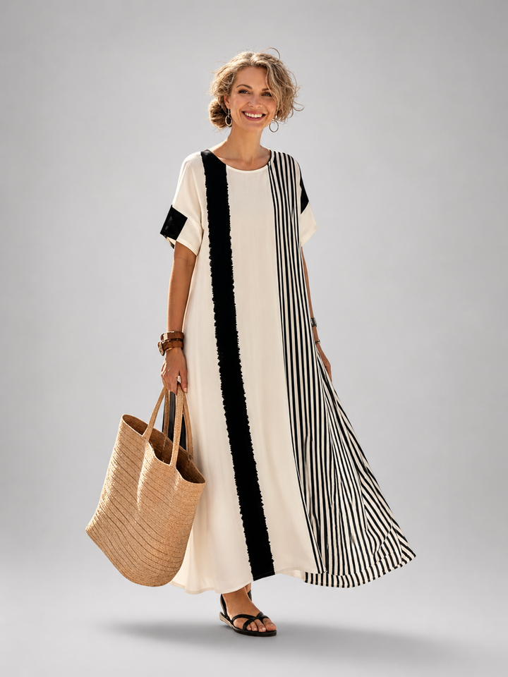 Lucile — Robe longue à rayures contrastées