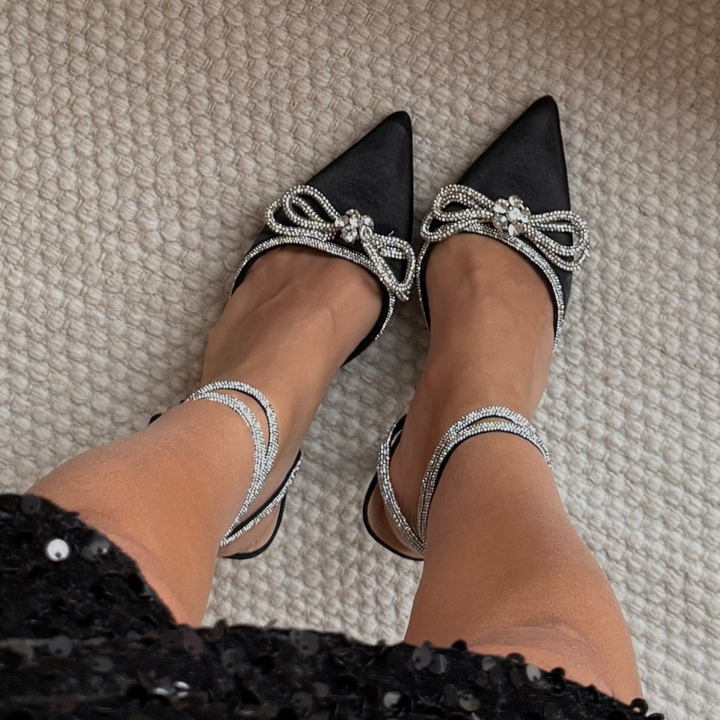Annette | Escarpins noirs à nœud en strass