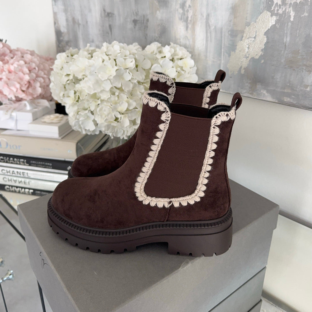 Victoire | Bottines Chelsea marron foncé à liseré clair