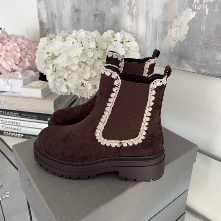 Victoire | Bottines Chelsea marron foncé à liseré clair