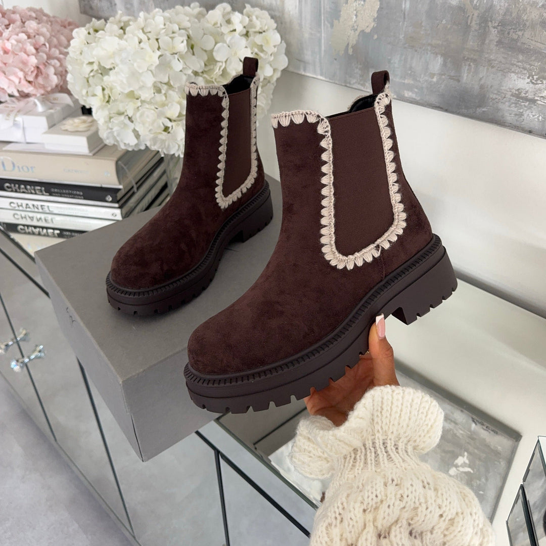 Victoire | Bottines Chelsea marron foncé à liseré clair