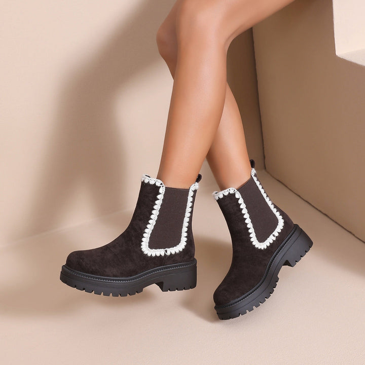 Victoire | Bottines Chelsea marron foncé à liseré clair
