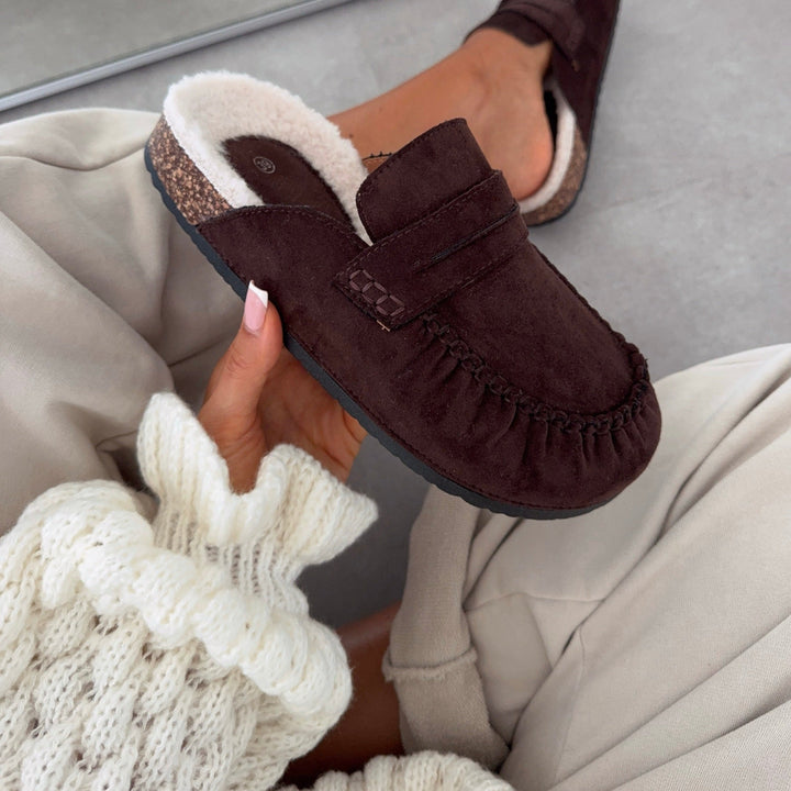 Brigitte | Mules fourrées marron