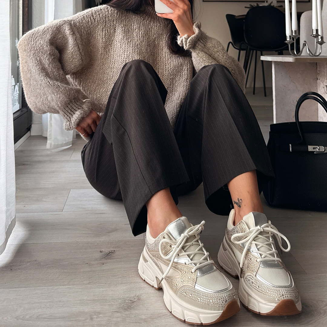 Odette | Baskets beiges ornées de strass