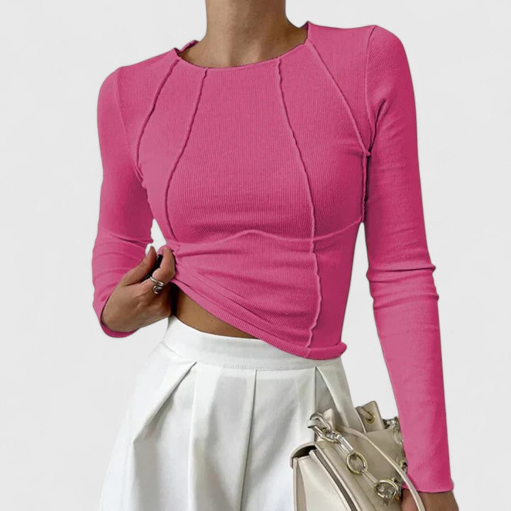Elvina | Top côtelé à coutures apparentes — Rose vif