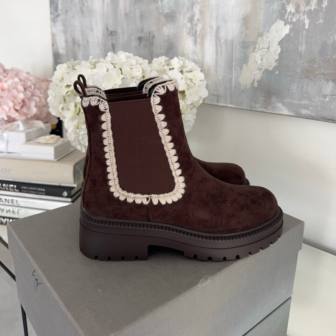 Victoire | Bottines Chelsea marron foncé à liseré clair