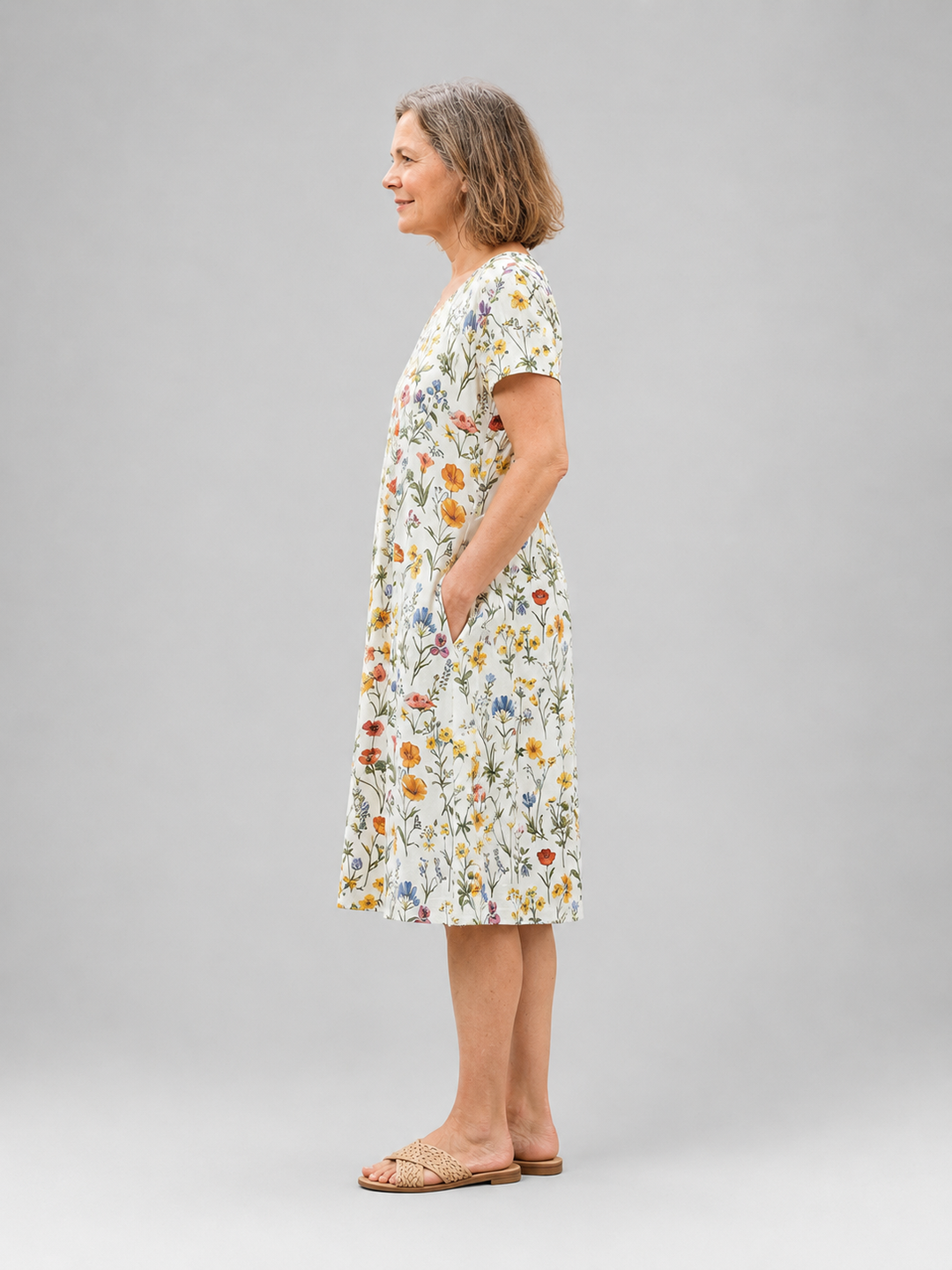 Mirabelle — Robe midi fleurie à poches