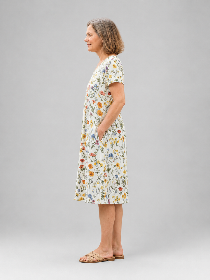 Mirabelle — Robe midi fleurie à poches