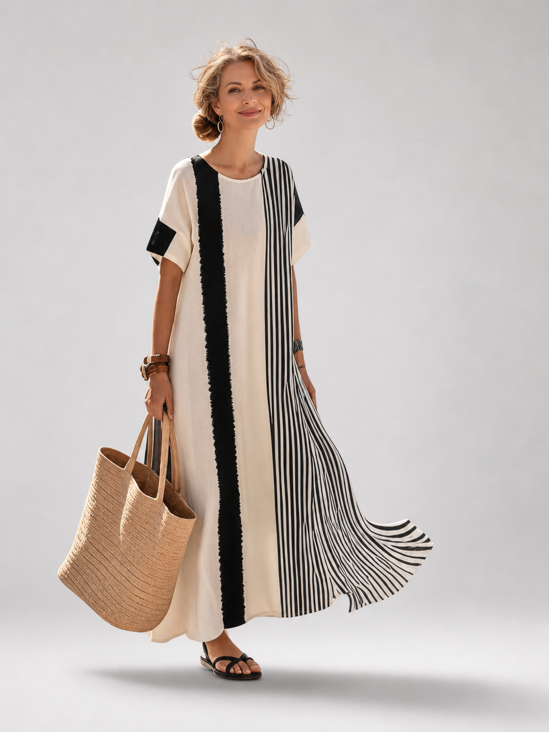 Lucile — Robe longue à rayures contrastées