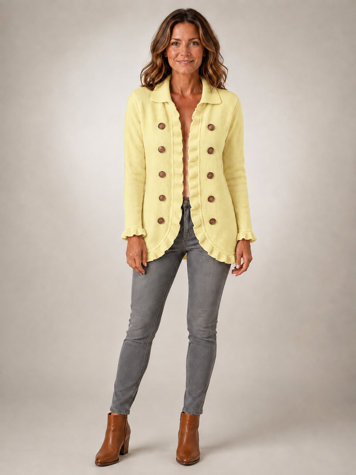 Lillian | Veste crème en maille côtelée à volants