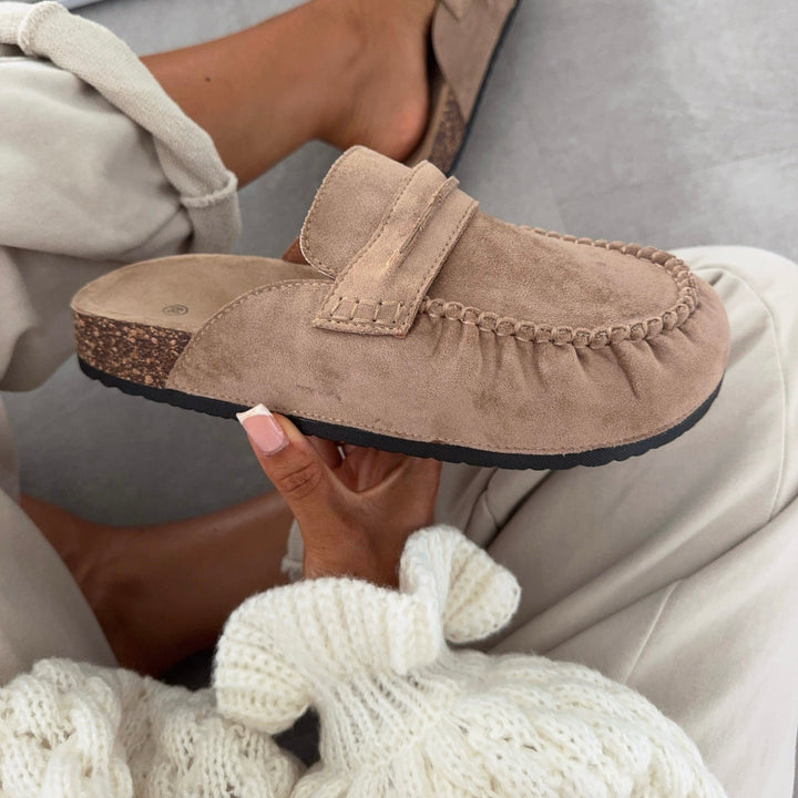 Emmanuelle | Mules mocassins beiges à semelle liège