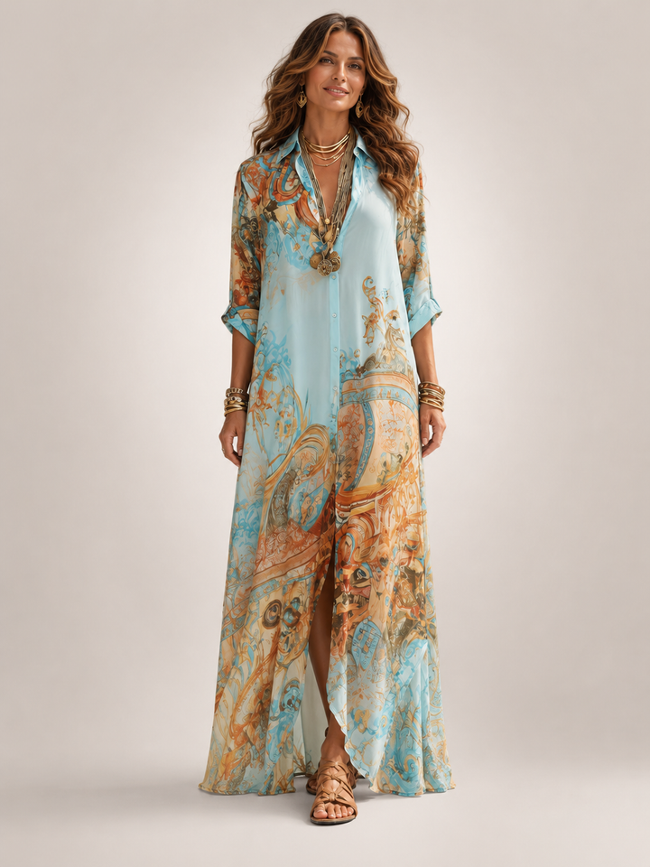 Aliénor — Robe longue fleurie boutonnée, coloris Multicolore