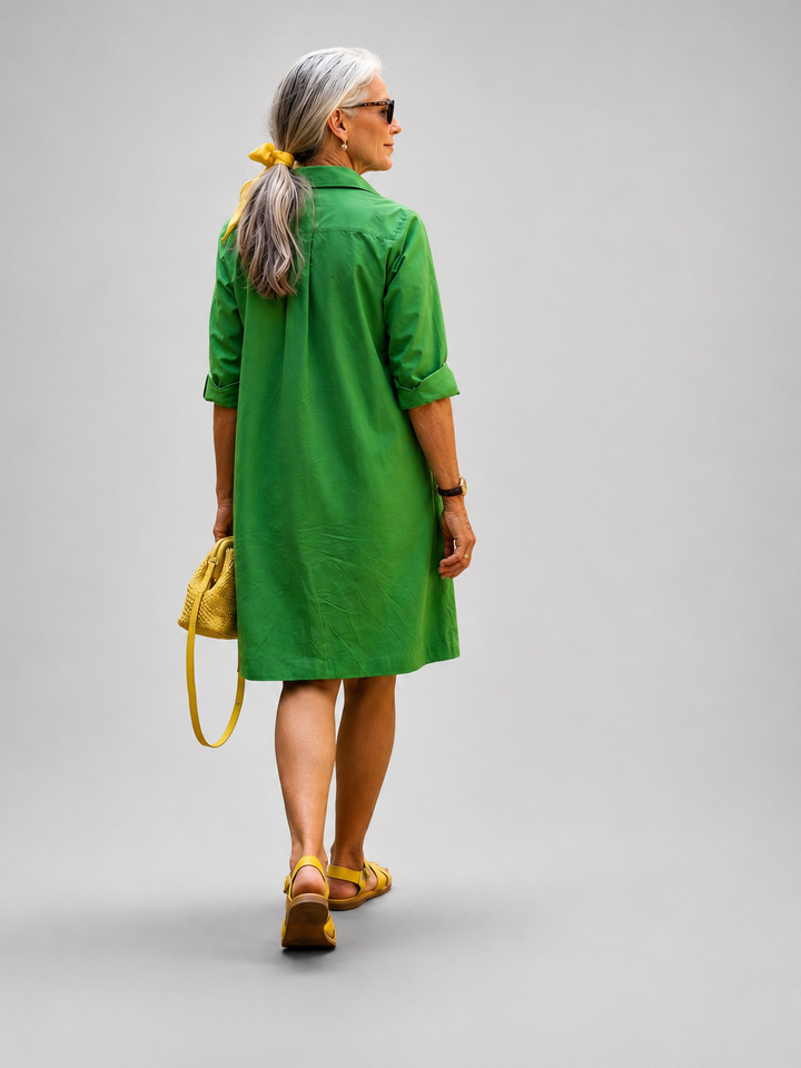 Fleur — Robe courte chemise unie à poches