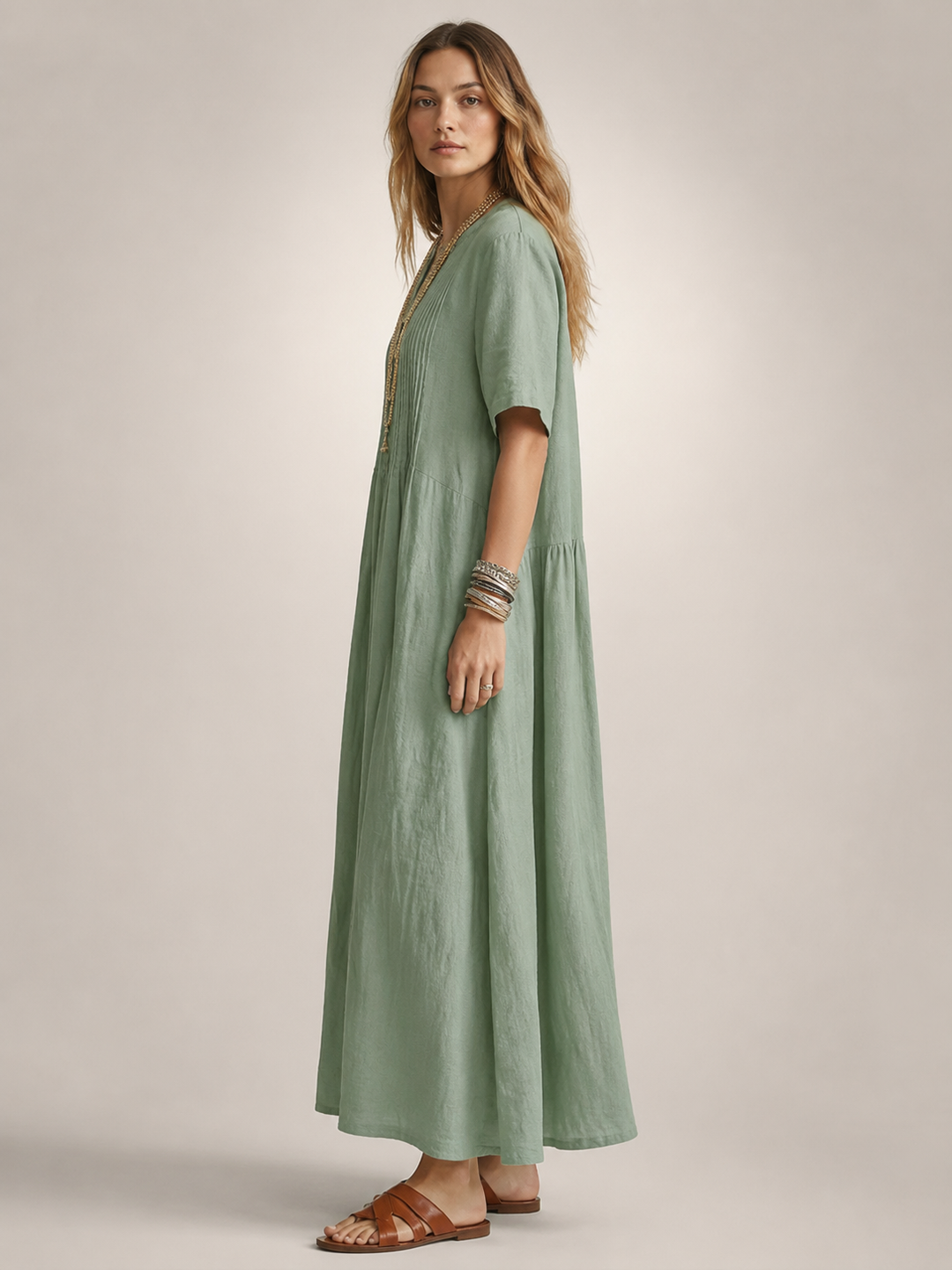 Améline — Robe longue plissée