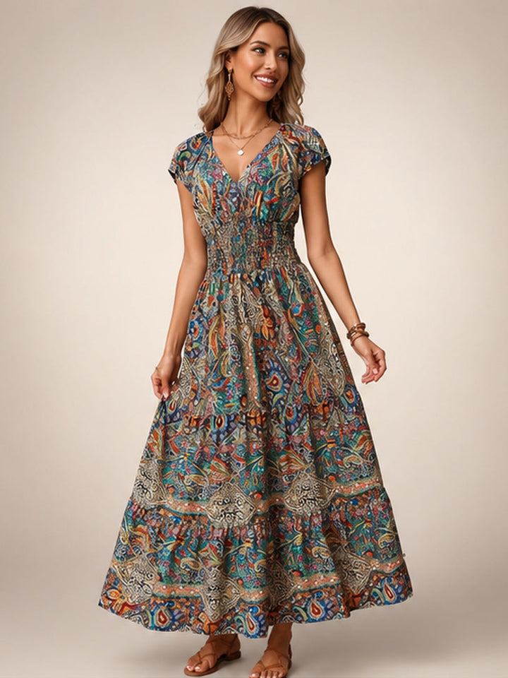 Ombeline — Robe longue bohème à imprimé cachemire, coloris Terracotta