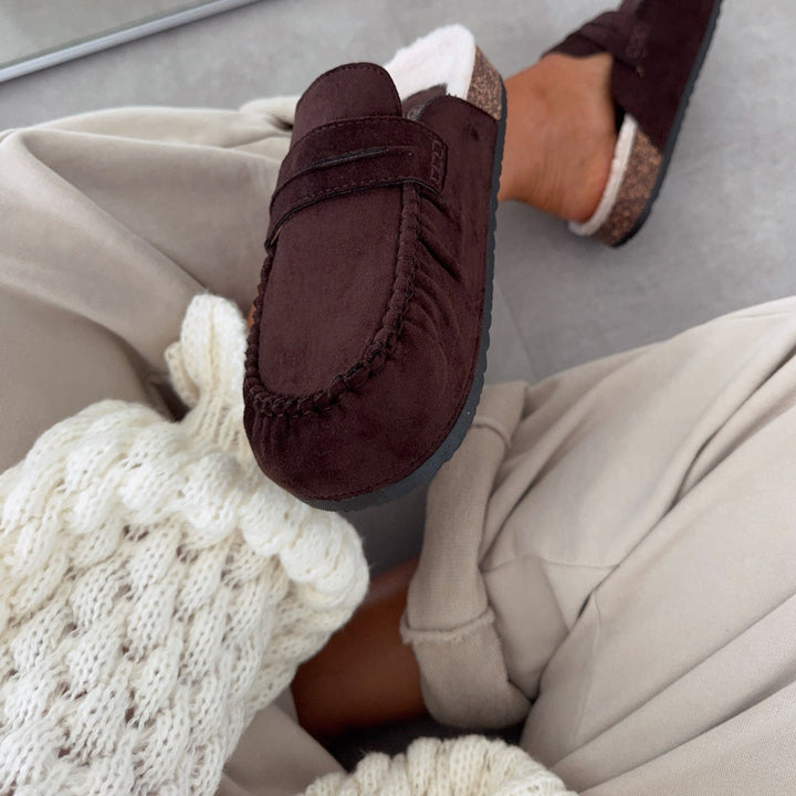 Brigitte | Mules fourrées marron