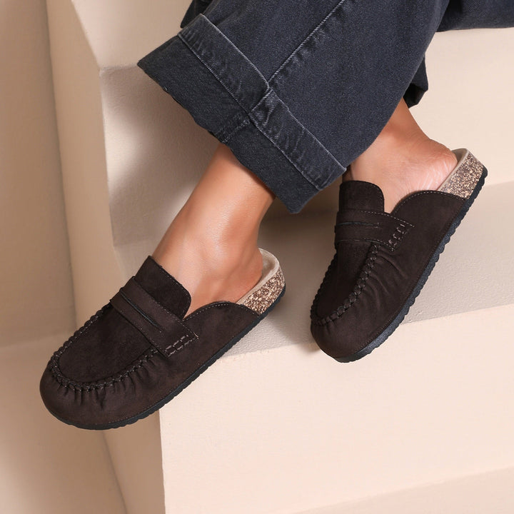 Françoise | Mules mocassins marron à semelle liège