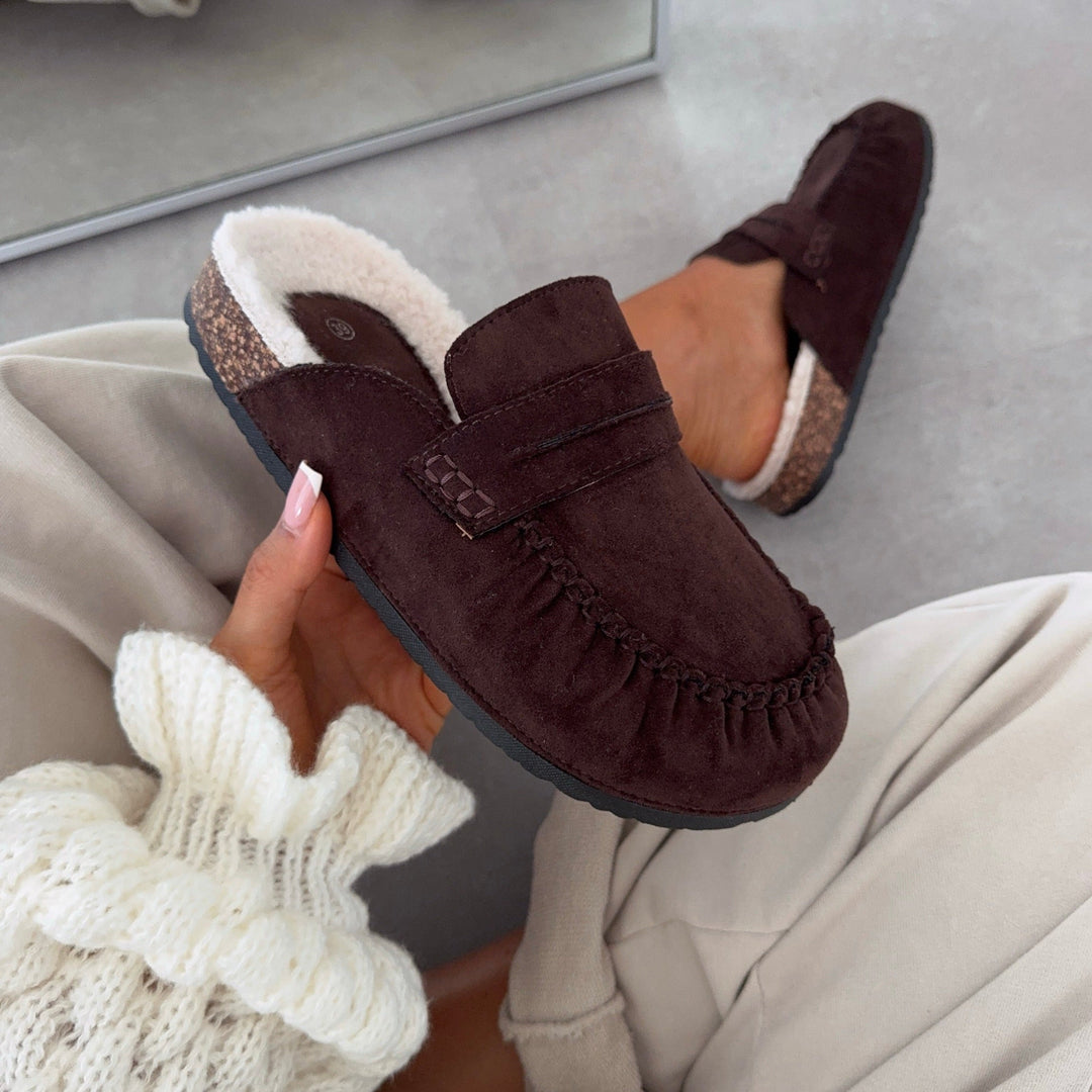 Brigitte | Mules fourrées marron