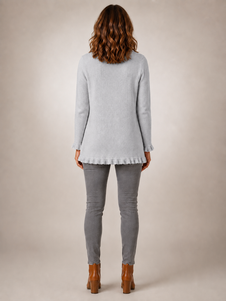 Elowen | Veste gris chiné en maille côtelée à volants