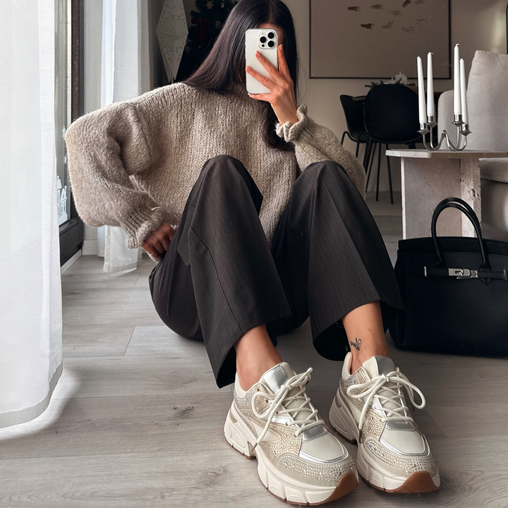 Odette | Baskets beiges ornées de strass