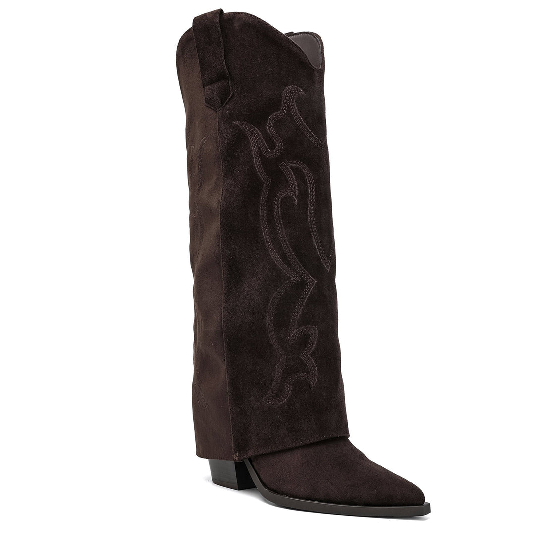 Daphné | Bottes western brodées marron foncé