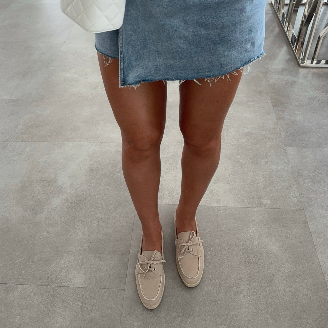 Oriane | Mocassins bateau beiges à nœud