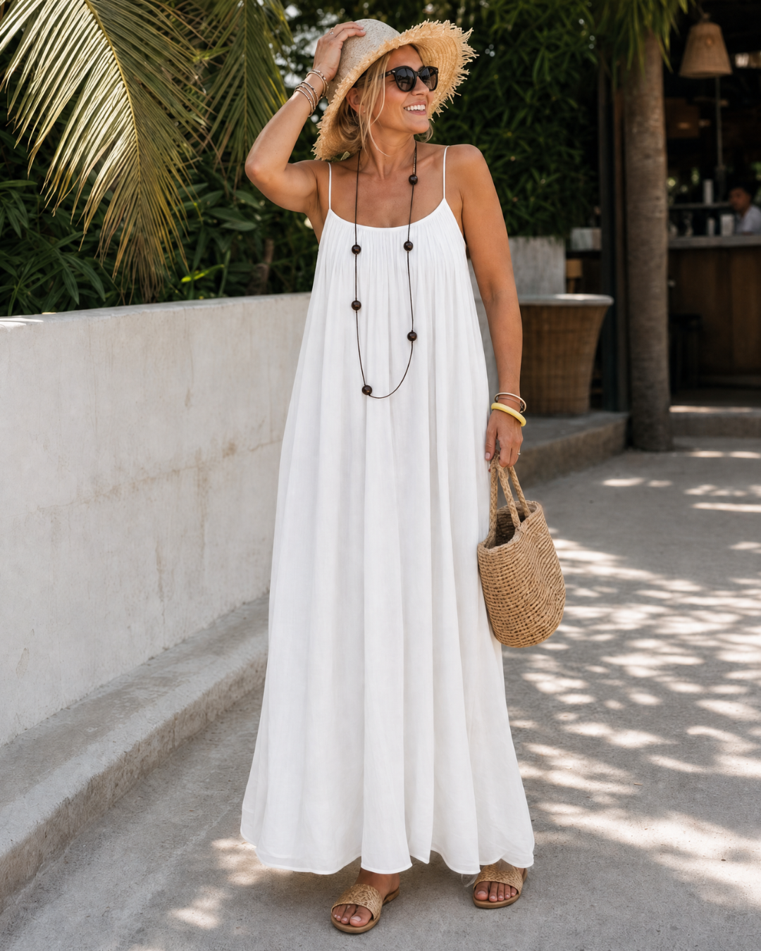 Alizée — Robe longue à fines bretelles, coloris Blanc