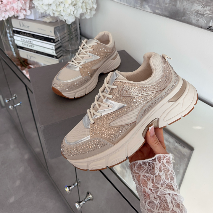 Odette | Baskets beiges ornées de strass