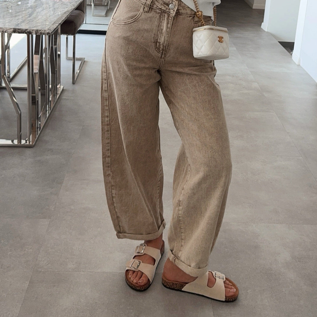 Cécile | Mules beiges à double bride et boucles