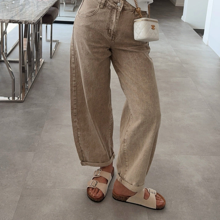 Cécile | Mules beiges à double bride et boucles