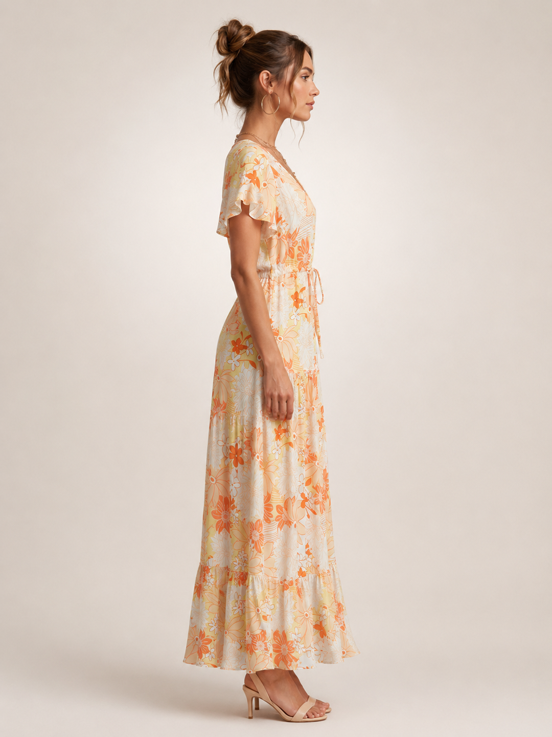 Dorothée — Robe longue à col V et volants