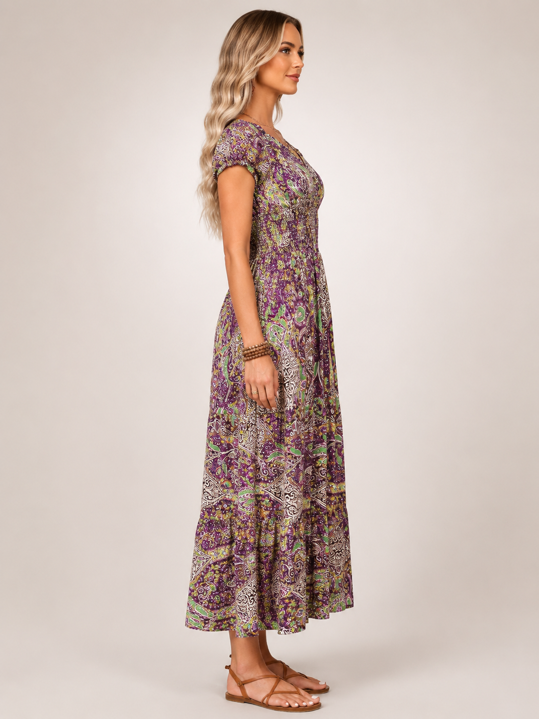Ombeline — Robe longue bohème à imprimé cachemire