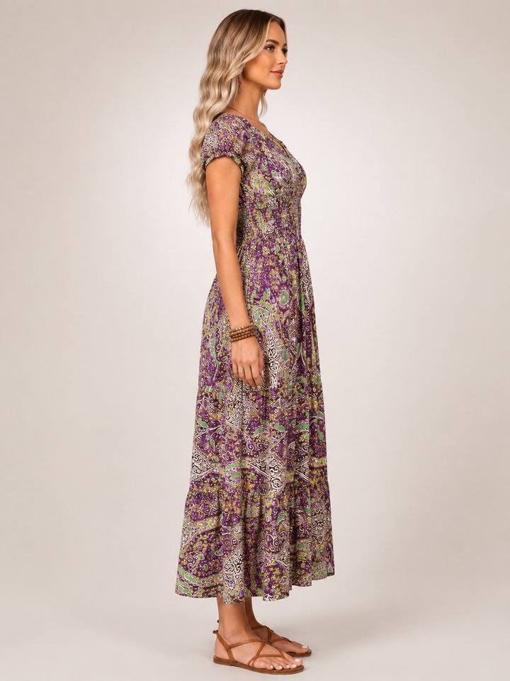 Ombeline — Robe longue bohème à imprimé cachemire