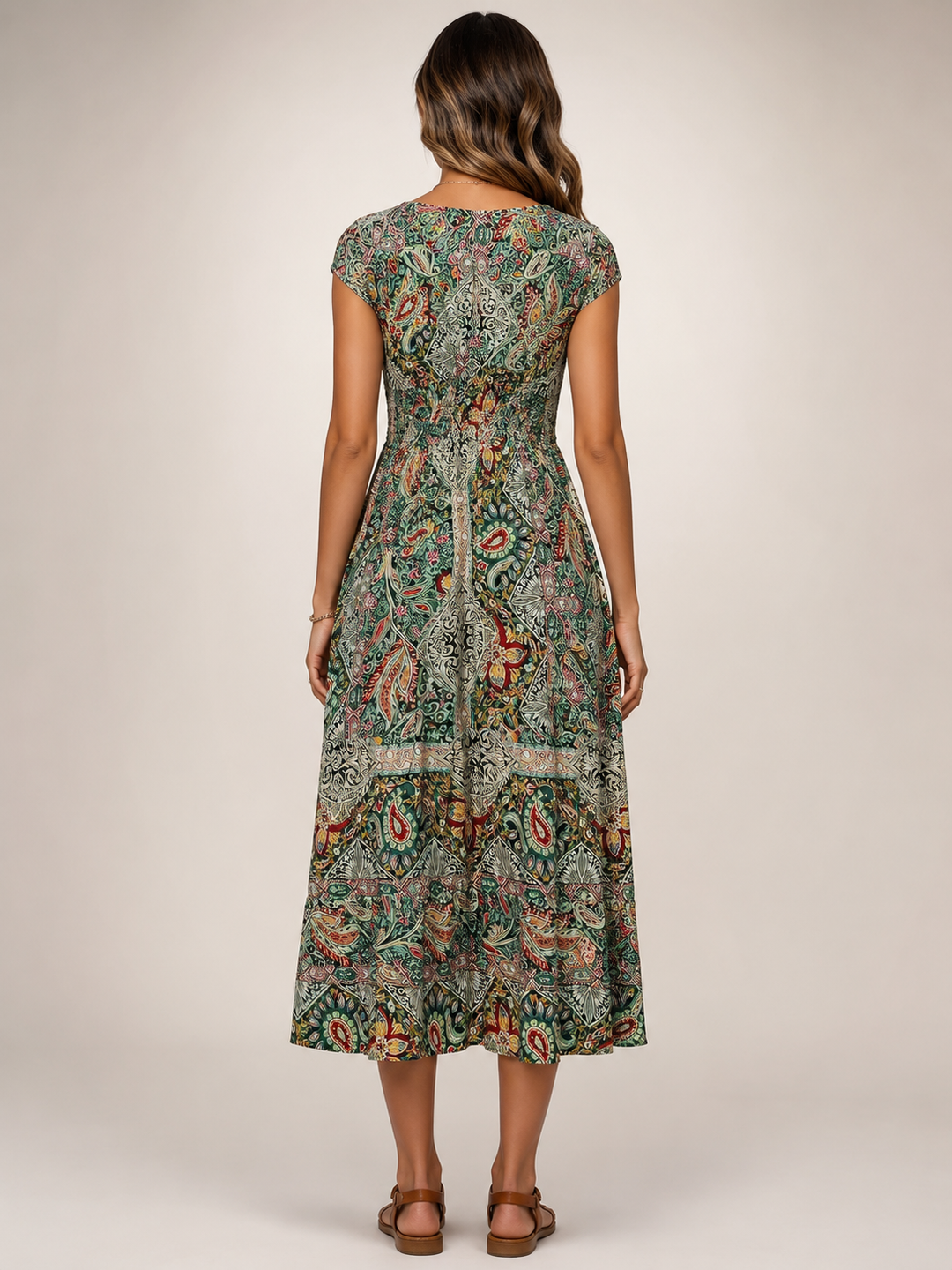 Ombeline — Robe longue bohème à imprimé cachemire