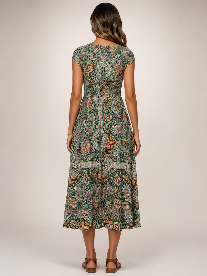 Ombeline — Robe longue bohème à imprimé cachemire