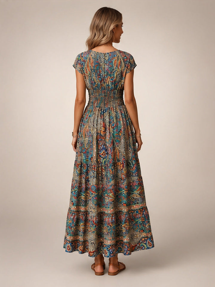Ombeline — Robe longue bohème à imprimé cachemire