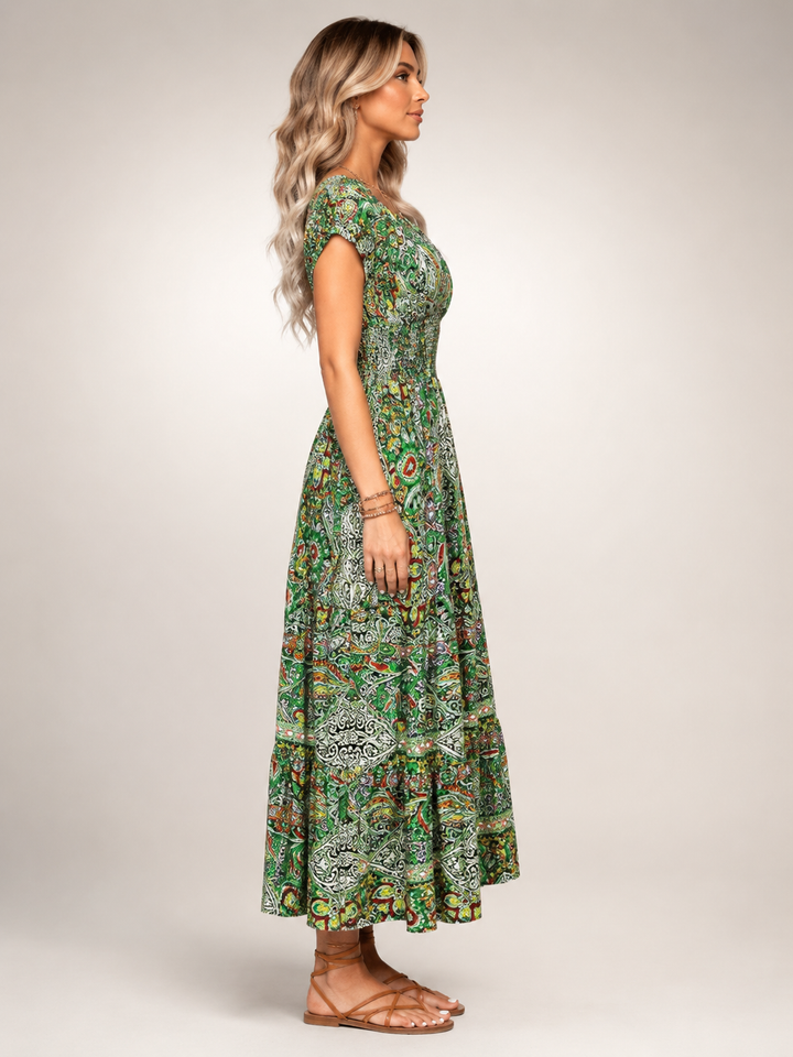 Ombeline — Robe longue bohème à imprimé cachemire