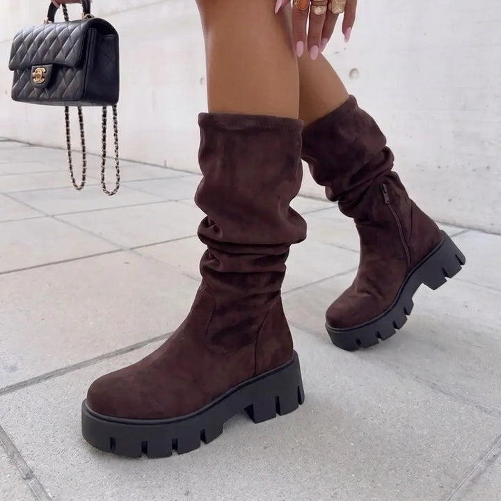 Jacinthe | Bottes hautes stretch marron en suédine