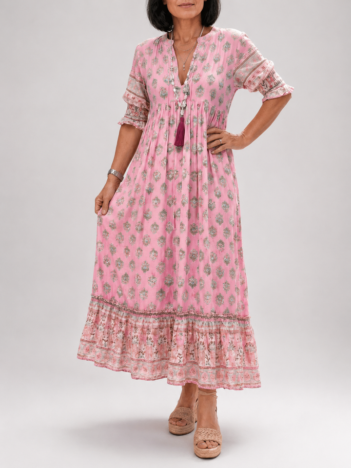 Isaline — Robe longue à imprimé block print