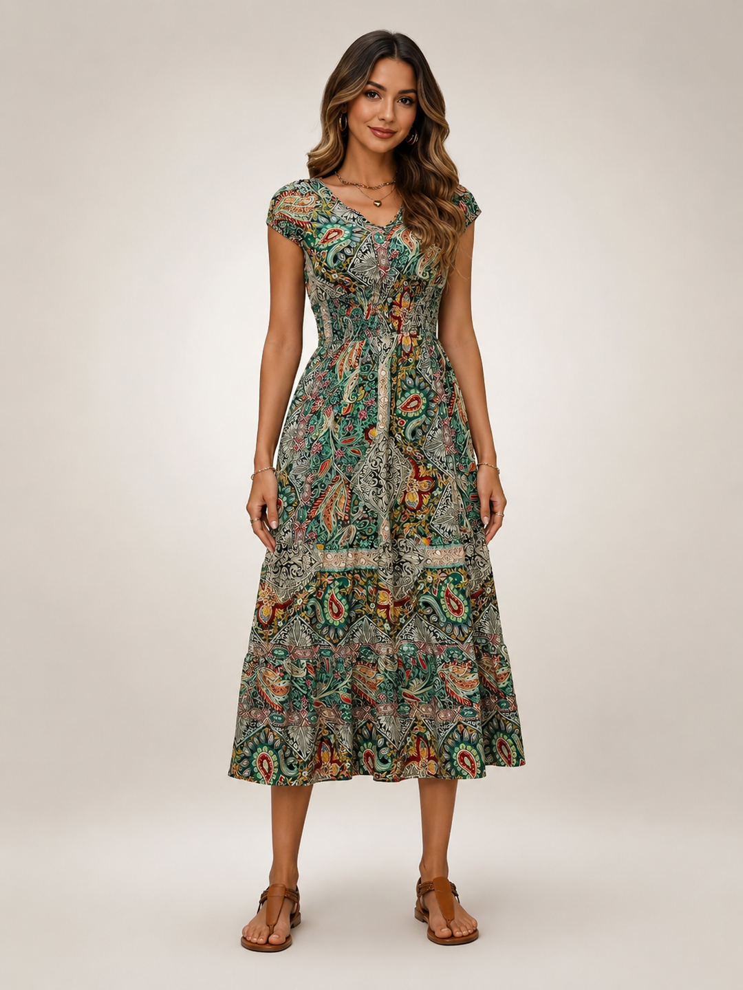 Ombeline — Robe longue bohème à imprimé cachemire